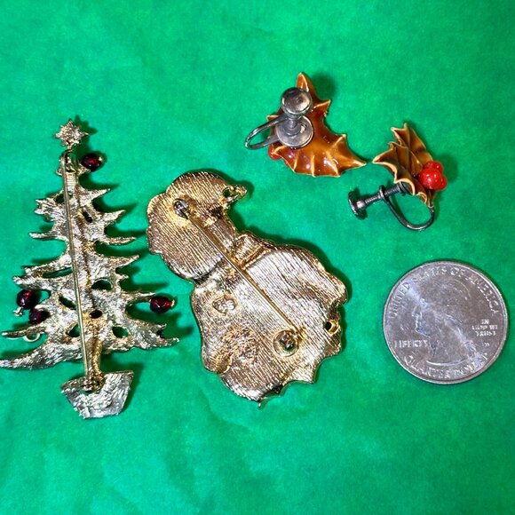 LOT of 2 Vintage Holiday Pins & 1 Earrings - Picture 6 of 6